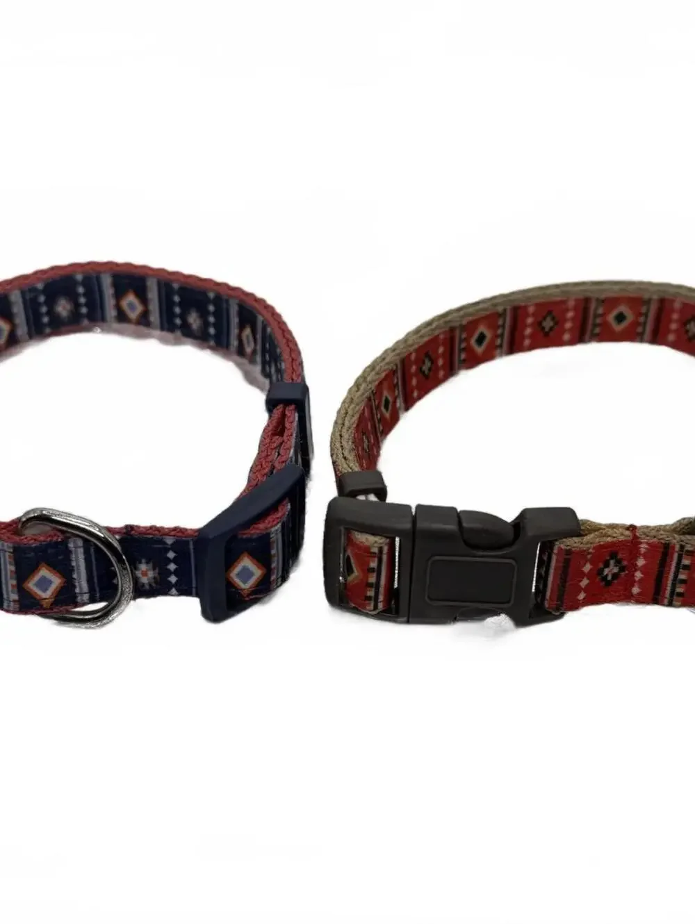 Lot 2 Dog Collars Southwest Style Adjustable Medium 20–21 Inch Navy Red Tan